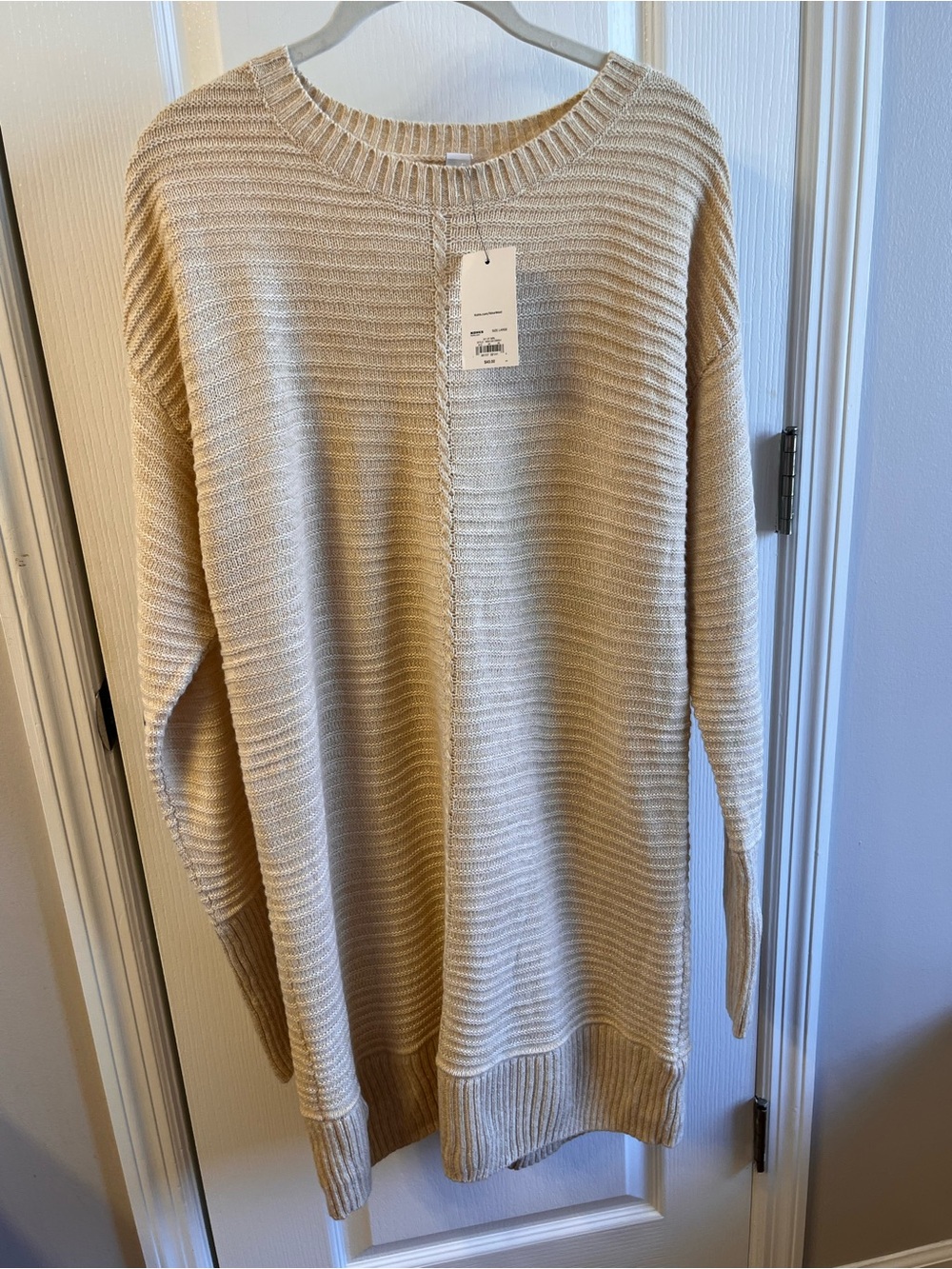NWT Nine West Ribbed Crewneck Tunic Sweater Cream and Gold flecks Women's Large